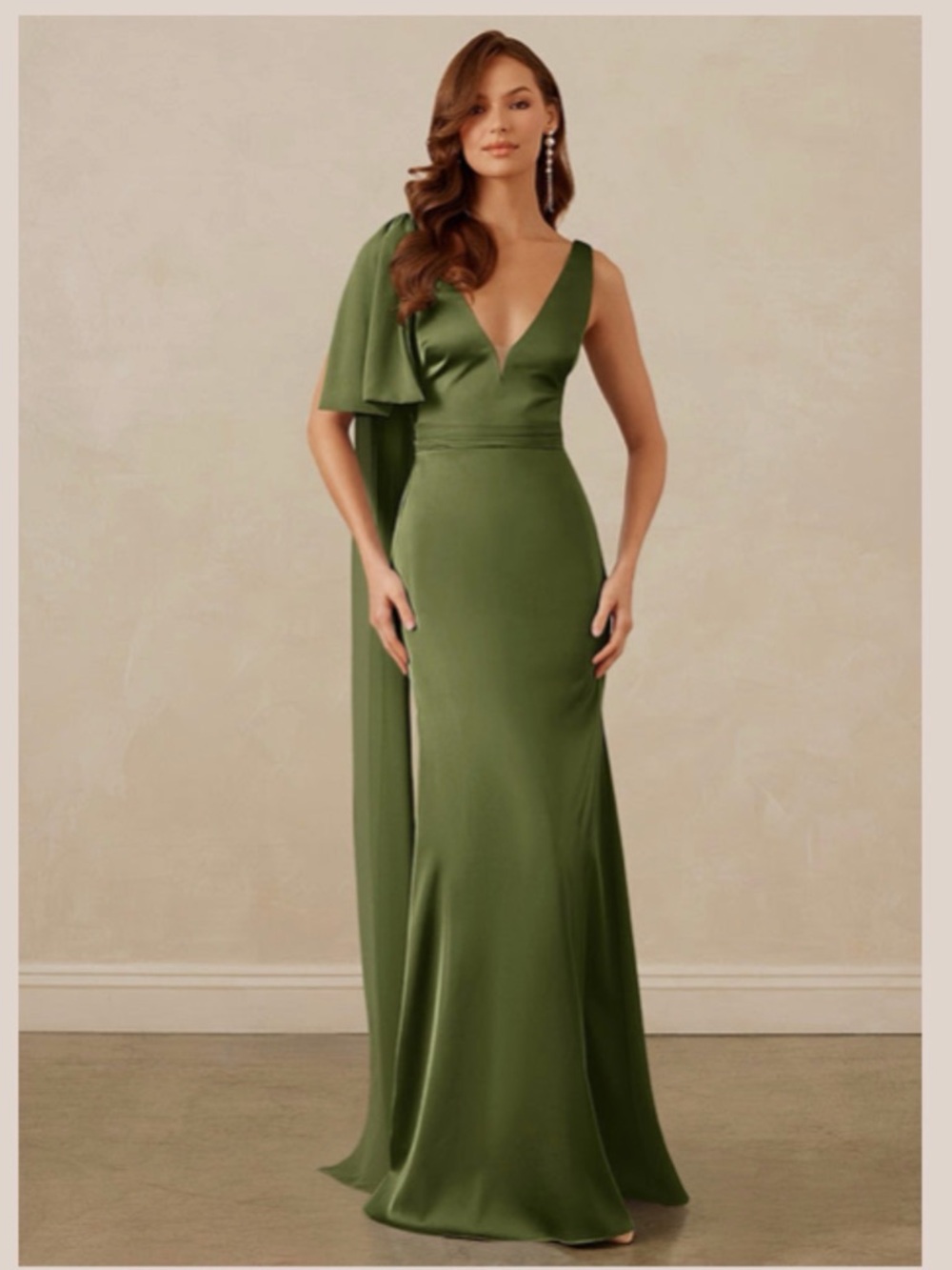 Christian Siriano for Azazie Olive One-Shoulder V-Neck Gown